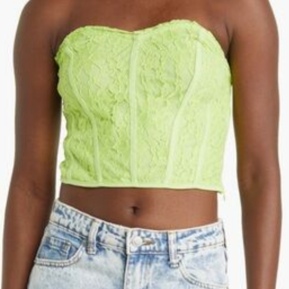 Nwot SOMETHING NEW lime Green Bustier Top Corset Lace Tube XL Mc Queen Y2k New - Picture 2 of 10